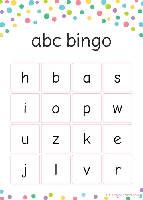 Lowercase ABC Bingo