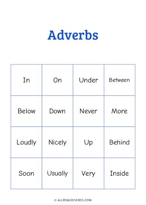 Adverbs Bingo