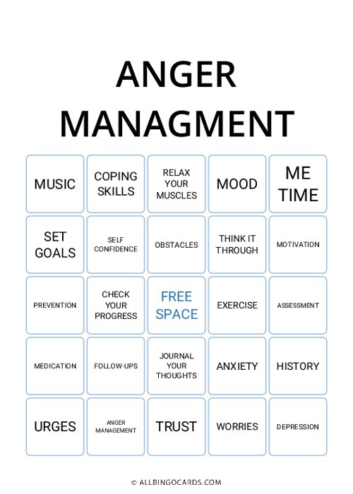 Anger Management Bingo