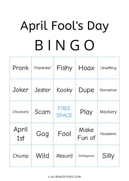 April Fools Day Bingo