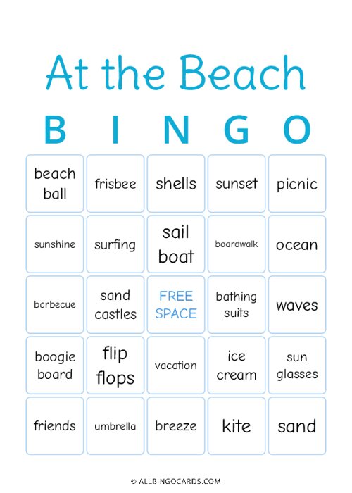At the Beach Bingo
