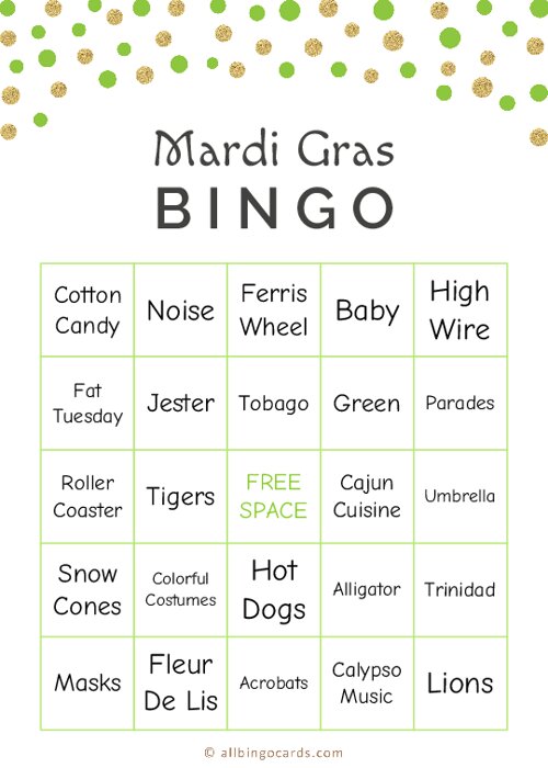 Mardi Gras Bingo