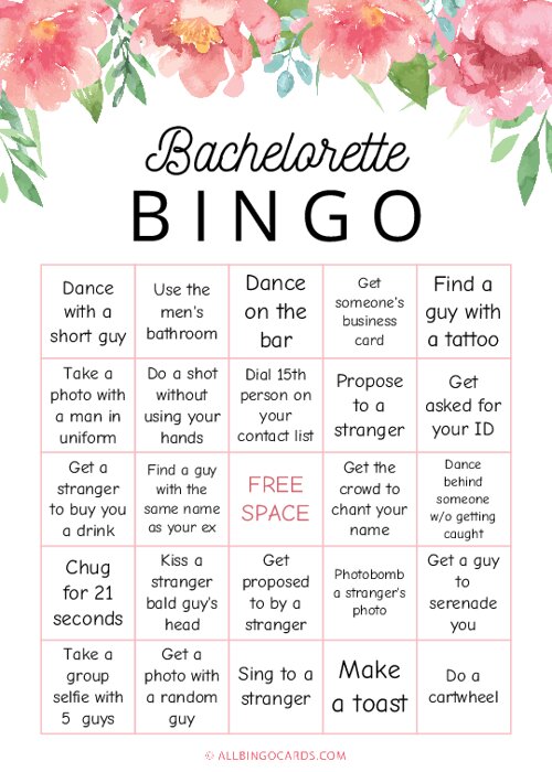 Bachelorette Bingo