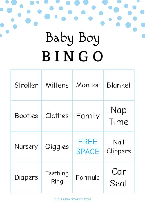 Baby Boy Shower Bingo