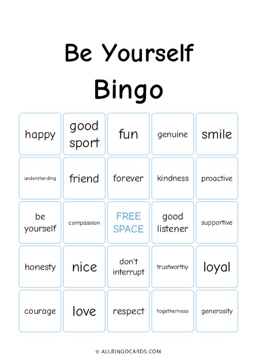 Be Yourself Bingo