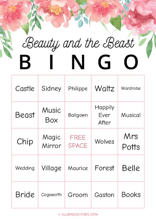 Beauty and the Beast Bingo