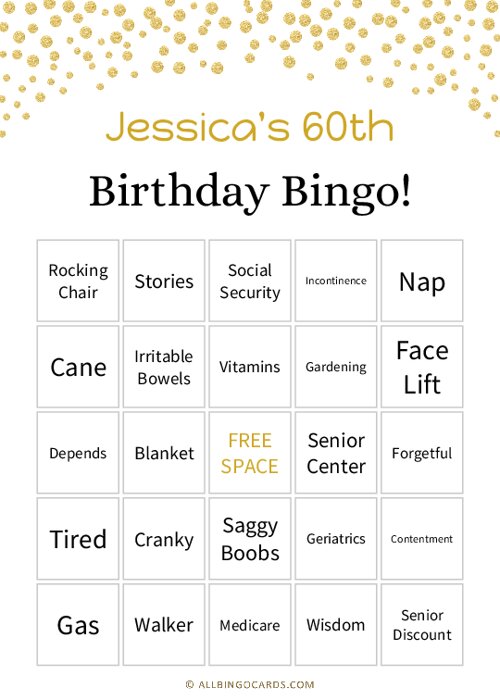 Jessicas 60th Birthday Bingo