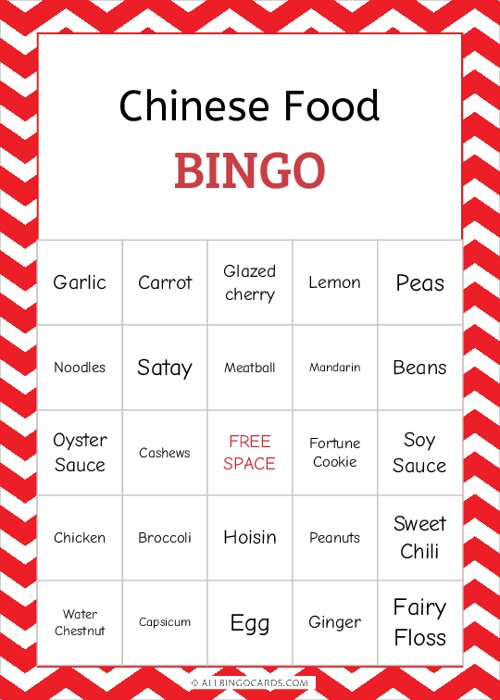 Chinese Food Bingo