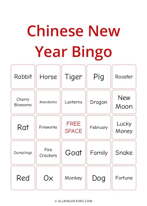 Chinese New Year Bingo