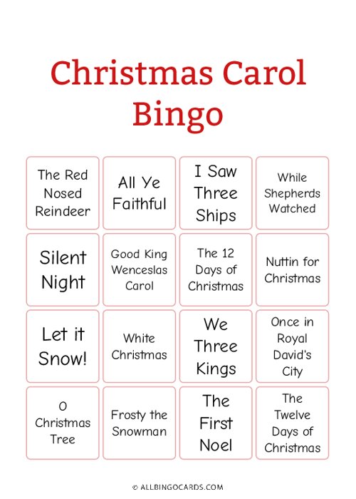 Christmas Carol Bingo