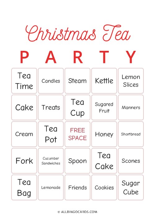 Christmas Tea Party Bingo