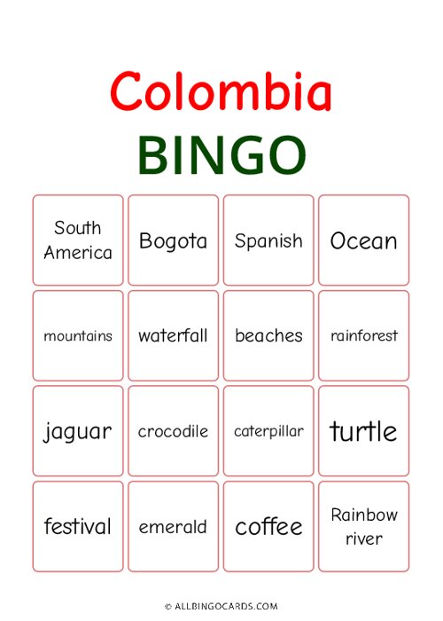 Colombia Bingo