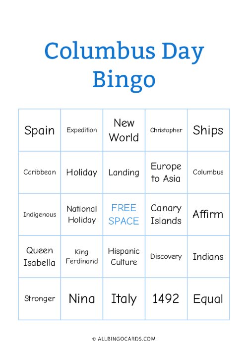 Columbus Day Bingo