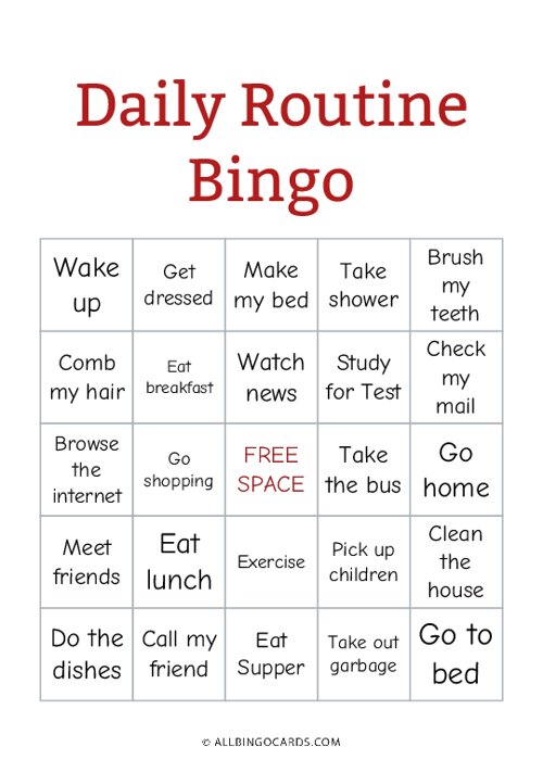 Daily Routine Bingo