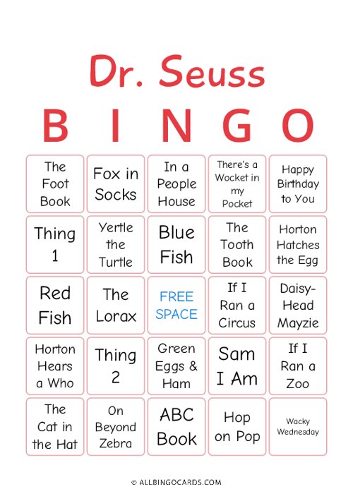Dr. Seuss Bingo