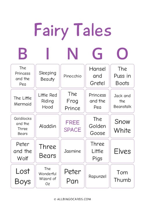 Fairy Tales Bingo