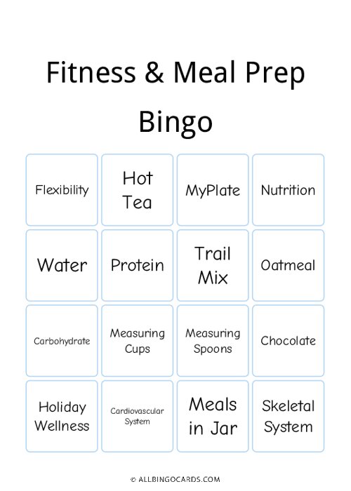 Fitness & Meal Prep Bingo