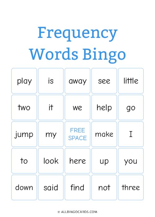 Frequency Words Bingo
