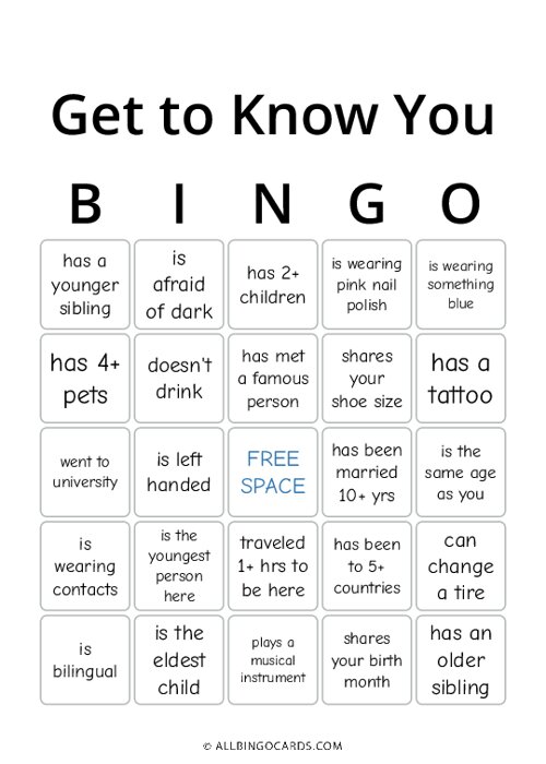 Get to Know You Bingo