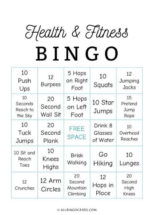 Health and Fitness Bingo