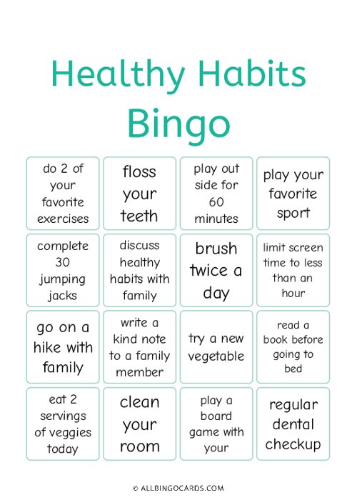 Healthy Habits Bingo