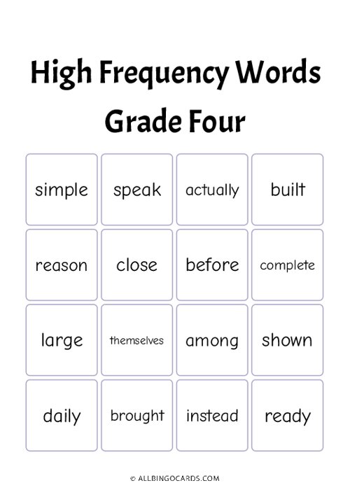 Grade 4: High Frequency Words