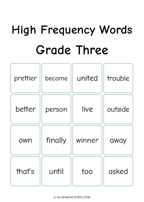 Grade 3: High Frequency Words