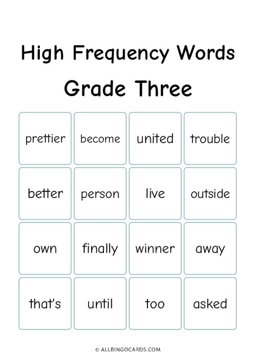 Grade 3 High Frequency Words