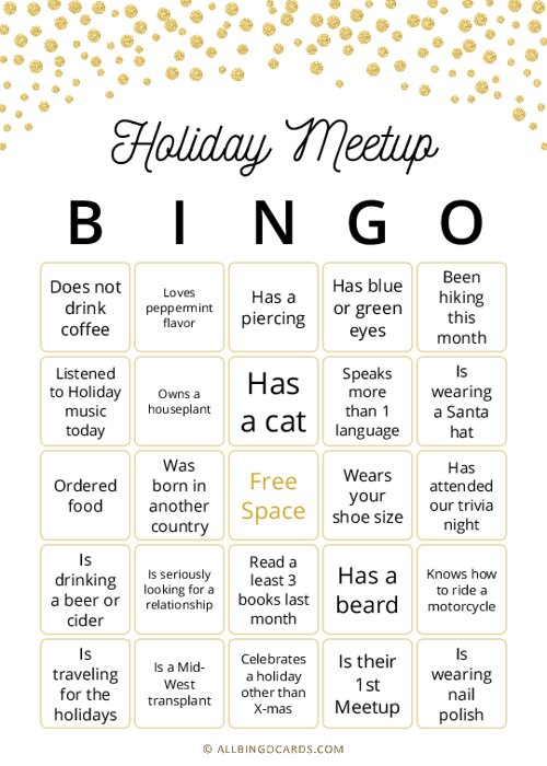 Holiday Meetup Bingo