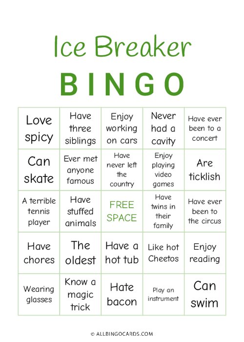 Human Bingo Template Icebreaker