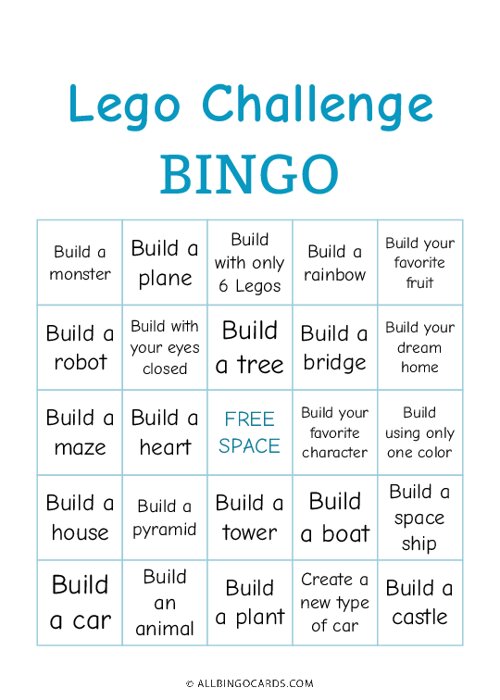 Lego Challenge Bingo