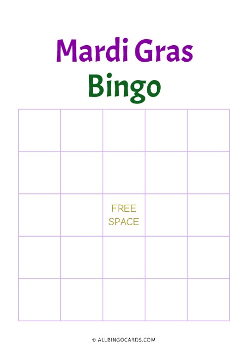 Mardi Gras Bingo Template