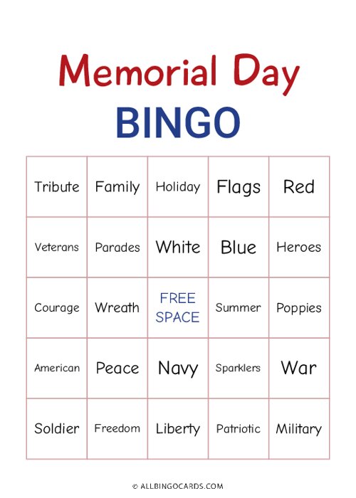 Memorial Day Bingo