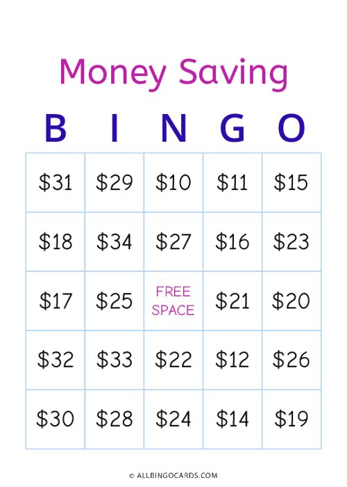 Money Saving Bingo