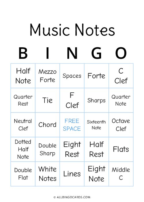 Music Notes Bingo