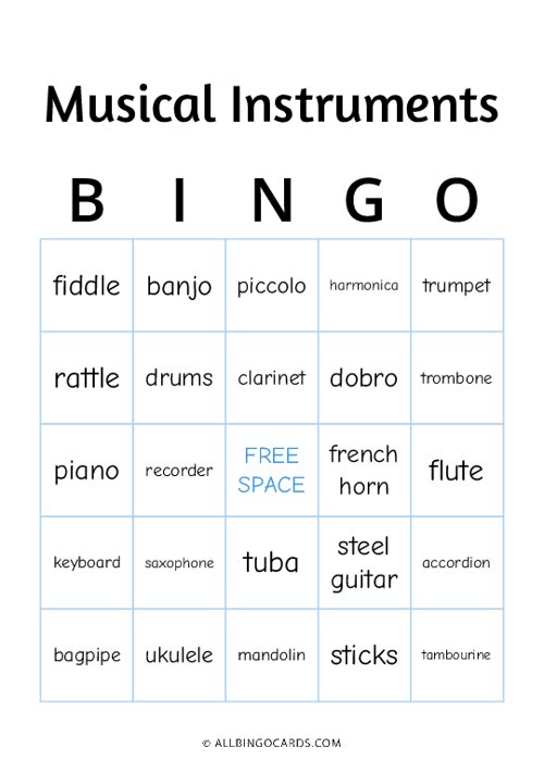Musical Instruments Bingo