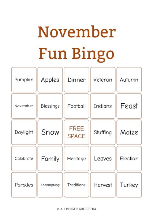 November Fun Bingo