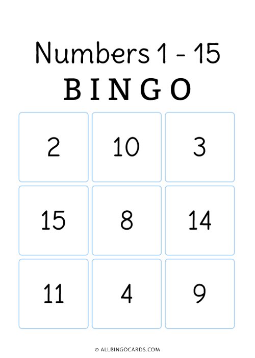 Numbers 1 - 15 Bingo