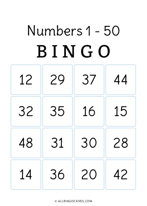 1 - 50 Number Bingo