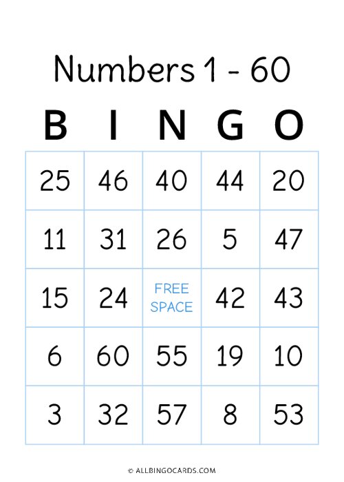1 - 60 Number Bingo