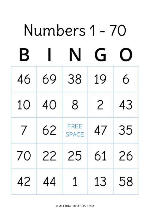 1 - 70 Number Bingo