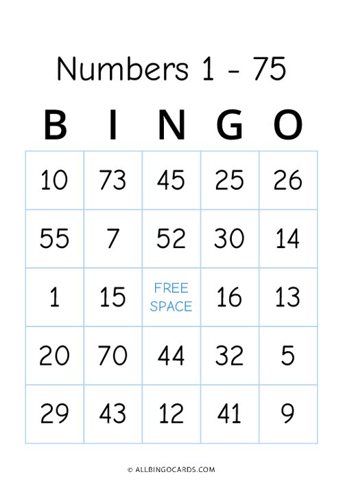 1 75 Number Bingo Game Cards