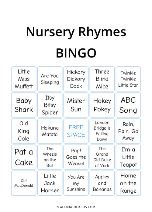 Nursery Rhymes Bingo
