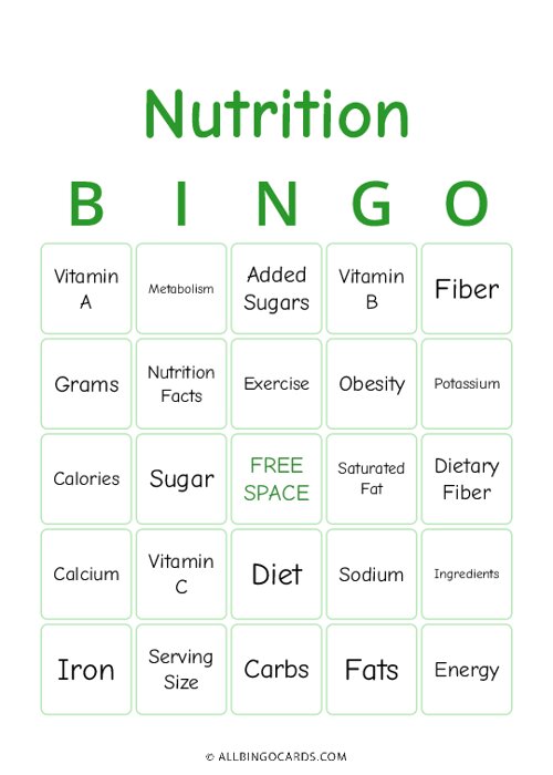 Nutrition Bingo