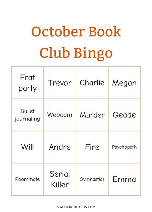 October Book Club Bingo