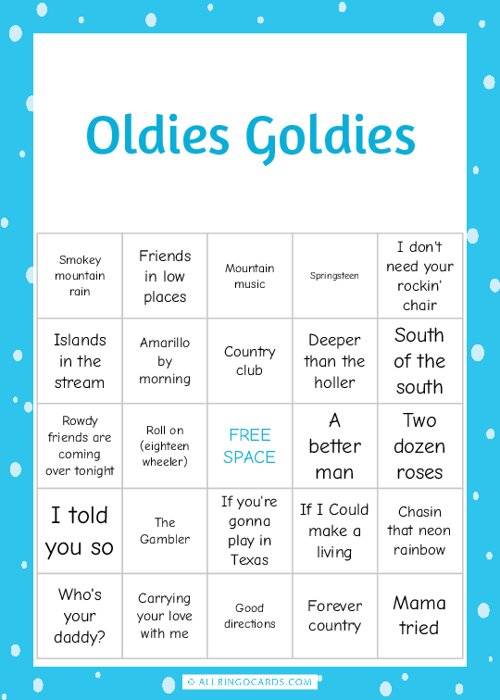 Oldies but Goldies Bingo