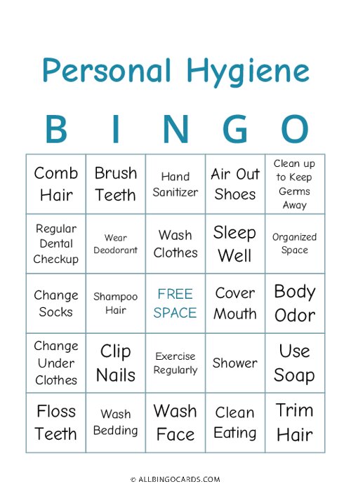 Personal Hygiene Bingo