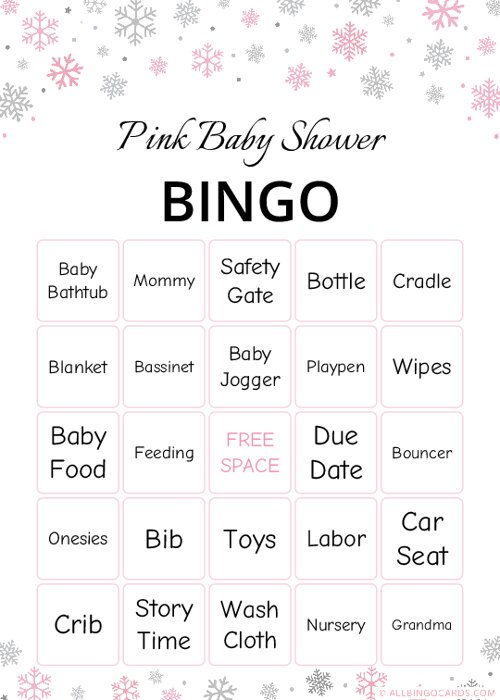 Pink Snowflakes Baby Shower Bingo