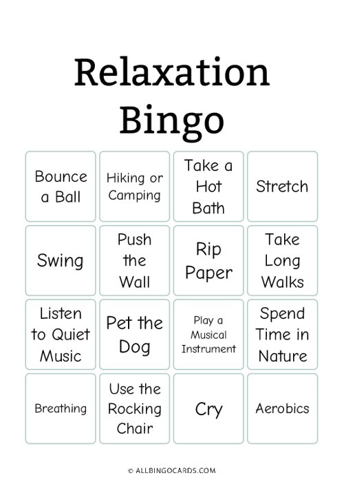 Relaxation Bingo
