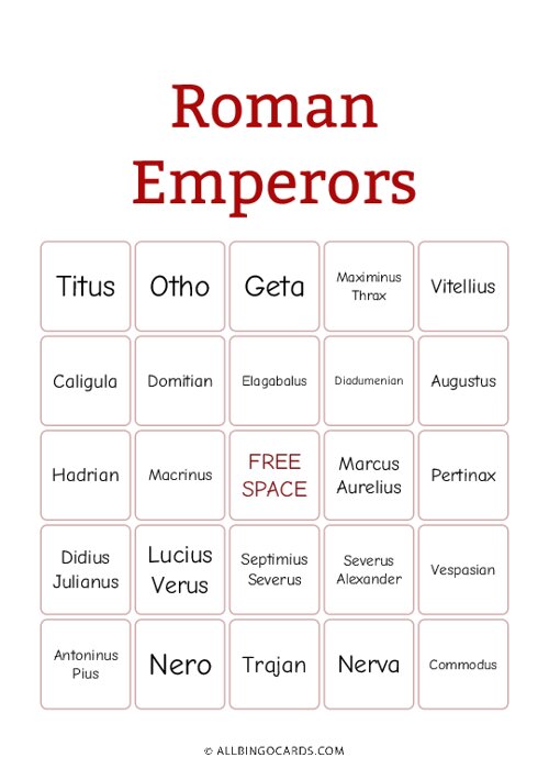 Roman Emperors Bingo